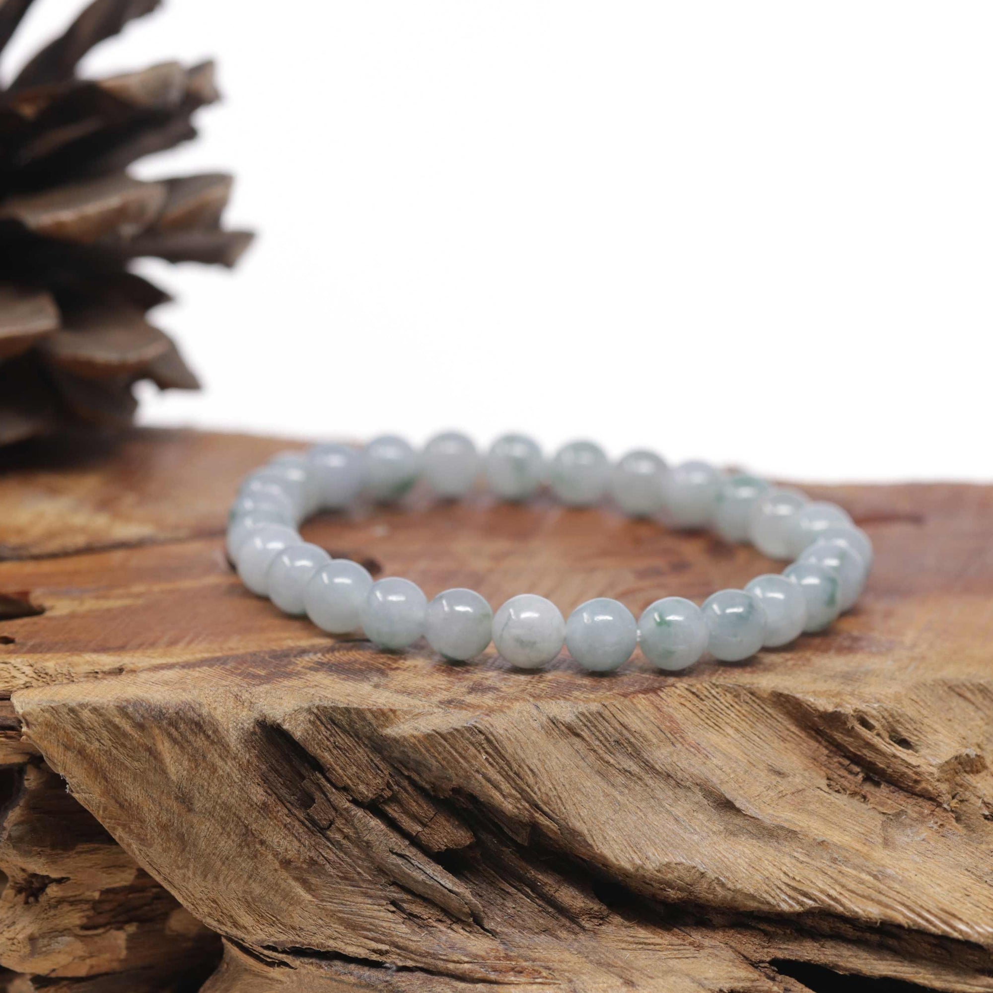 Jadeite Jade 7.5mm Round Ice Blue Green Beads Bracelet ( 7 mm )