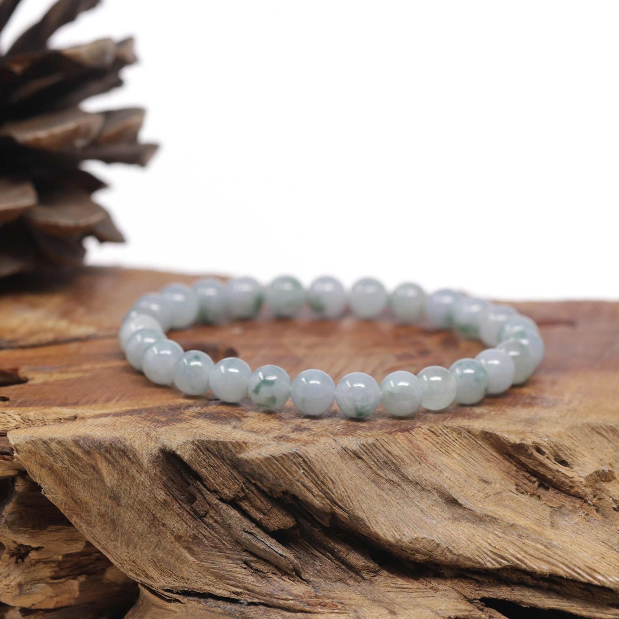 Jadeite Jade 7.5mm Round Ice Blue Green Beads Bracelet ( 7 mm )
