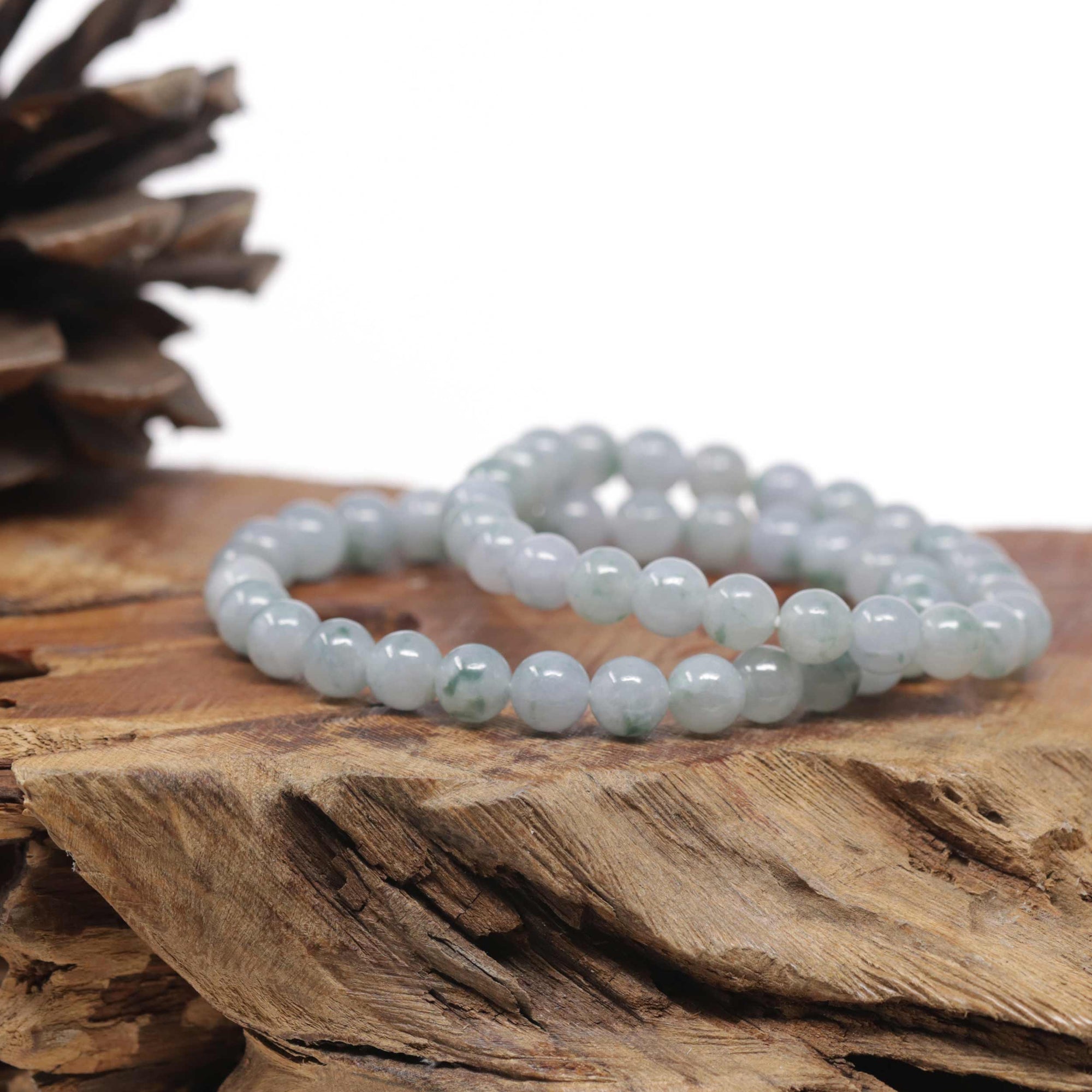 Jadeite Jade 7.5mm Round Ice Blue Green Beads Bracelet ( 7 mm )