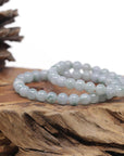 Jadeite Jade 7.5mm Round Ice Blue Green Beads Bracelet ( 7 mm )