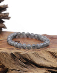 Baikalla Black & Grey Wuji Genuine Jadeite Jade Round Bead Bracelet (6.5mm)