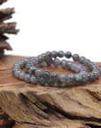 Baikalla Black & Grey Wuji Genuine Jadeite Jade Round Bead Bracelet (6.5mm)