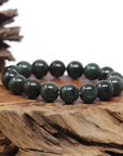 Baikalla Oil-Green Genuine Jadeite Jade Large Round Bead Bracelet (12.5mm)
