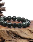 Baikalla Oil-Green Genuine Jadeite Jade Large Round Bead Bracelet (12.5mm)