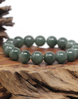 Baikalla Oil-Green Jadeite Jade Large Round Bead Bracelet (12.5mm)