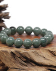 Baikalla Oil-Green Jadeite Jade Large Round Bead Bracelet (12.5mm)