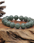 Baikalla Oil-Green Jadeite Jade Large Round Bead Bracelet (12.5mm)