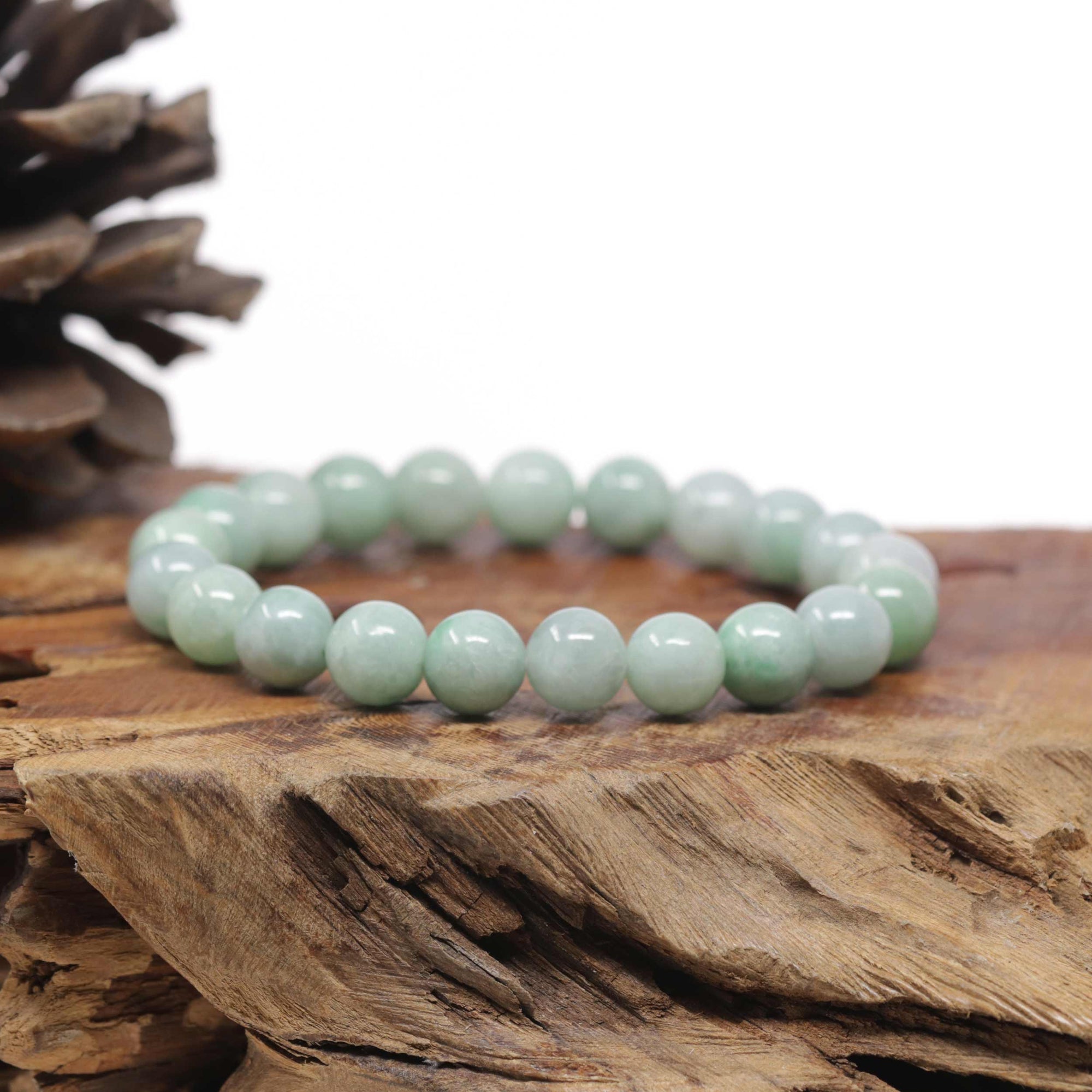 Baikalla Apple-Green Genuine Jadeite Jade Round Bead Bracelet (9.5mm)