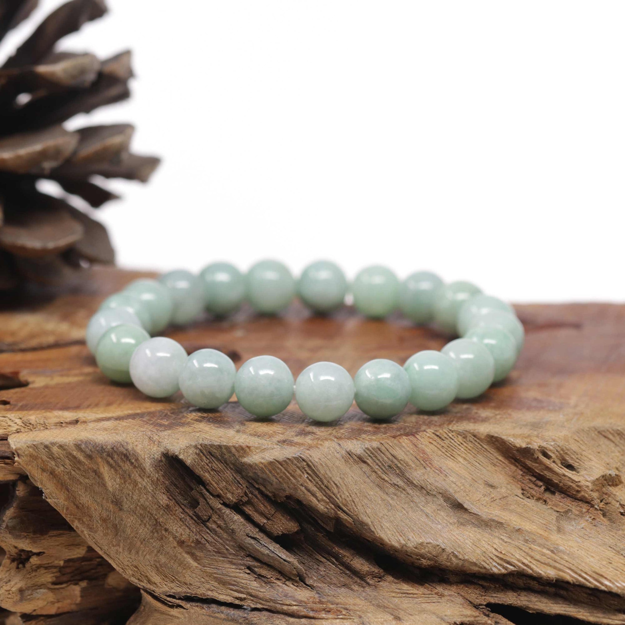 Baikalla Apple-Green Genuine Jadeite Jade Round Bead Bracelet (9.5mm)