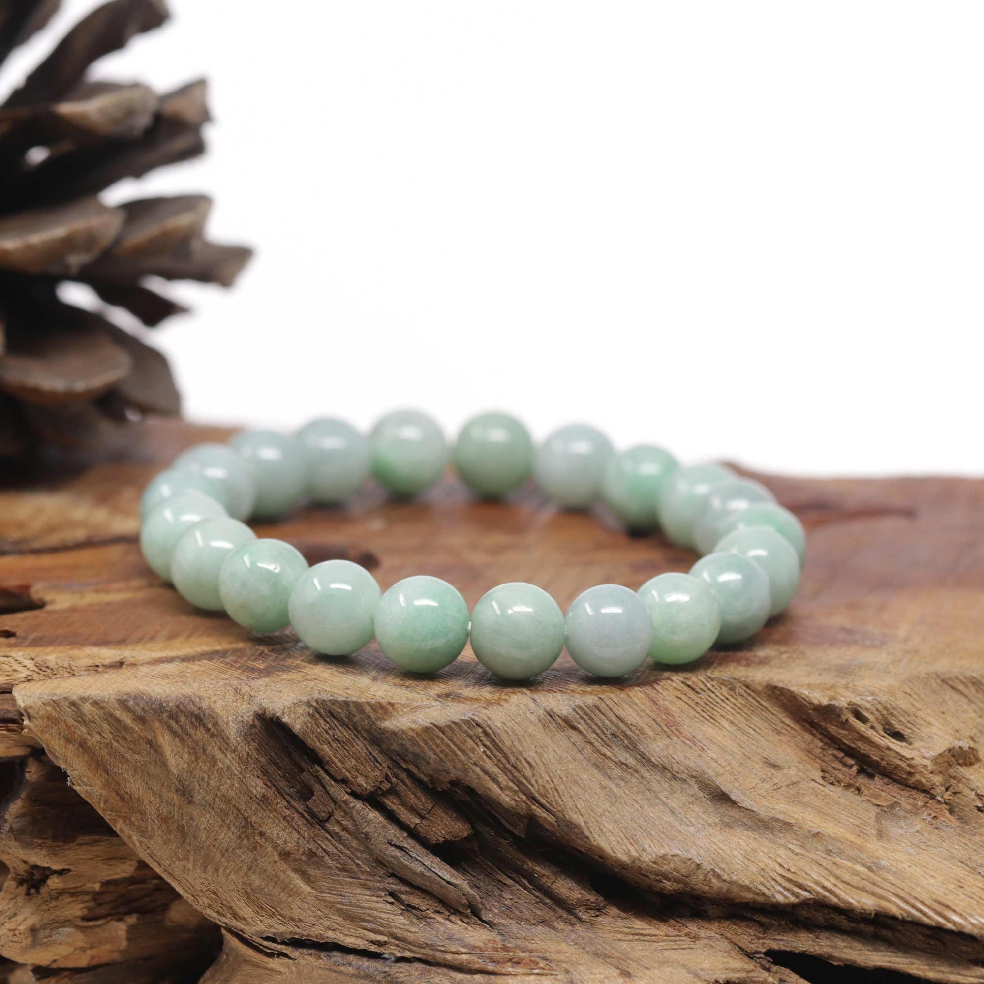 Baikalla Apple-Green Genuine Jadeite Jade Round Bead Bracelet (9.5mm)