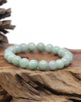 Baikalla Apple-Green Genuine Jadeite Jade Round Bead Bracelet (9.5mm)