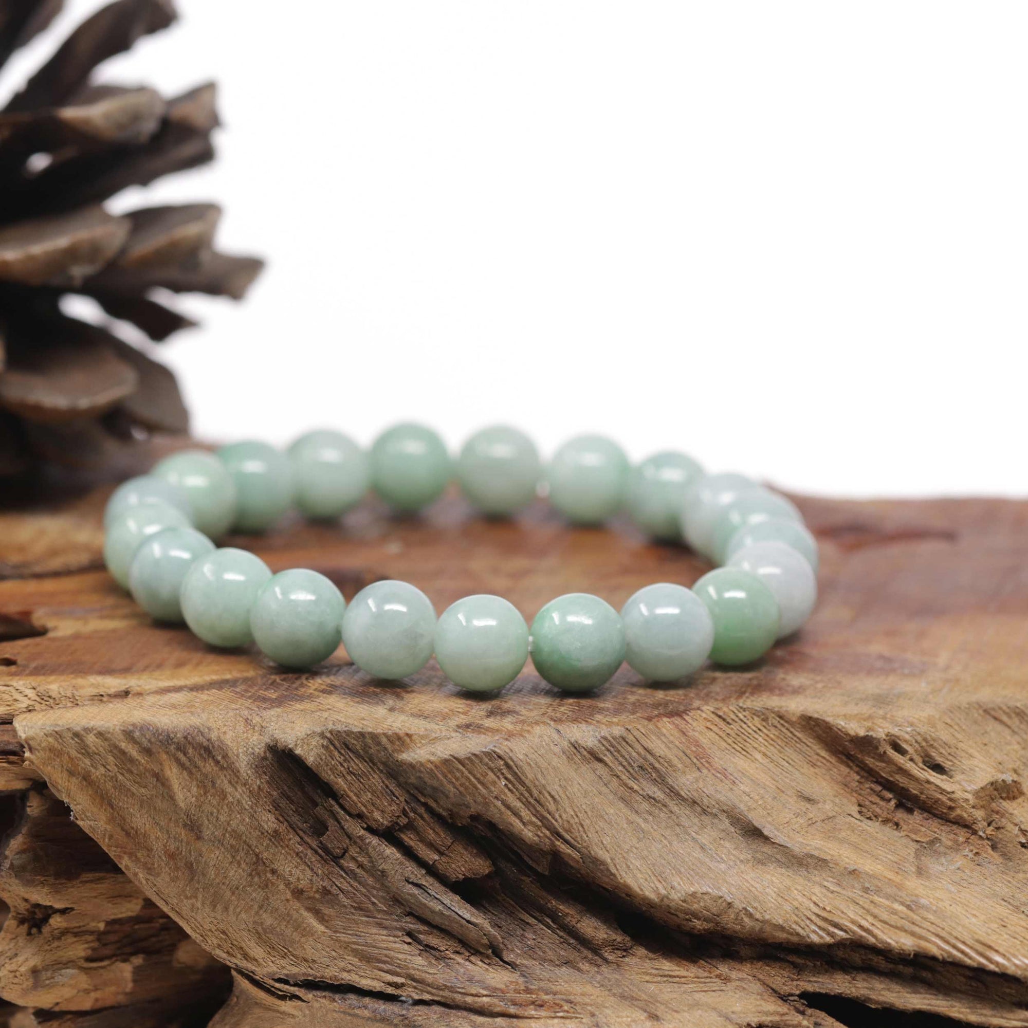 Baikalla Apple-Green Genuine Jadeite Jade Round Bead Bracelet (9.5mm)