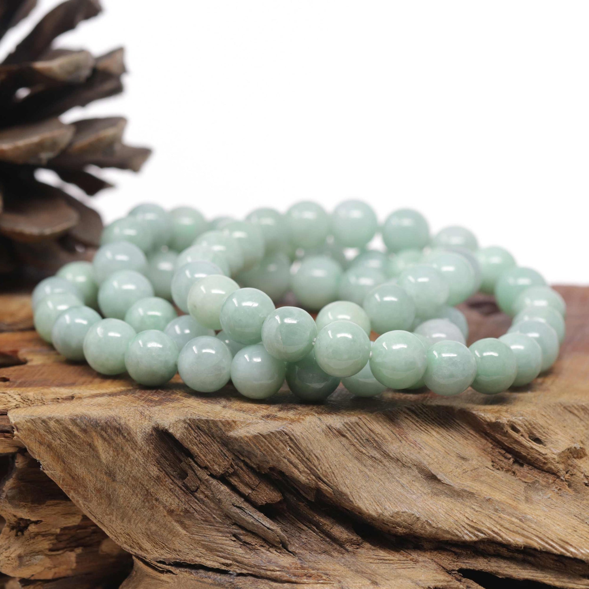 Baikalla Apple-Green Genuine Jadeite Jade Round Bead Bracelet (9.5mm)