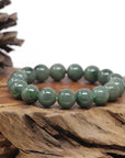Baikalla Forest-Green Nephrite Jade Large Round Bead Bracelet (12mm)