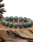 Baikalla Forest-Green Nephrite Jade Large Round Bead Bracelet (12mm)