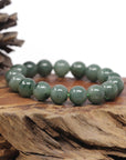 Baikalla Forest-Green Nephrite Jade Large Round Bead Bracelet (12mm)