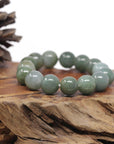 Baikalla Natural Green Jadeite Jade Round Bead Bracelet (13mm)