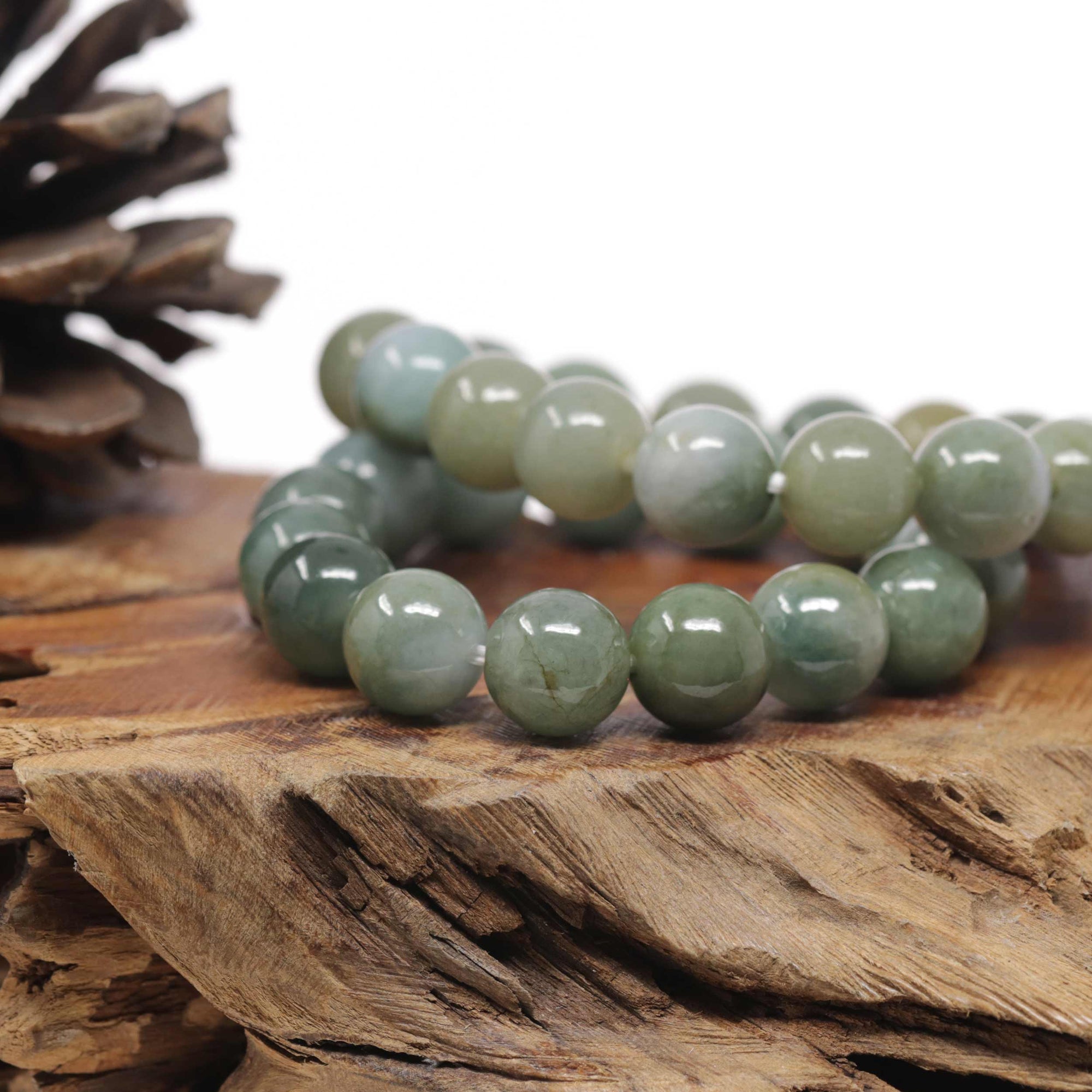 Baikalla Natural Green Jadeite Jade Round Bead Bracelet (13mm)