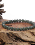 Baikalla Natural Icy Deep Oil-Green Jadeite Jade Round Bead Bracelet (6.9mm)