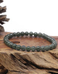 Baikalla Natural Icy Deep Oil-Green Jadeite Jade Round Bead Bracelet (6.9mm)