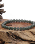 Baikalla Natural Icy Deep Oil-Green Jadeite Jade Round Bead Bracelet (6.9mm)