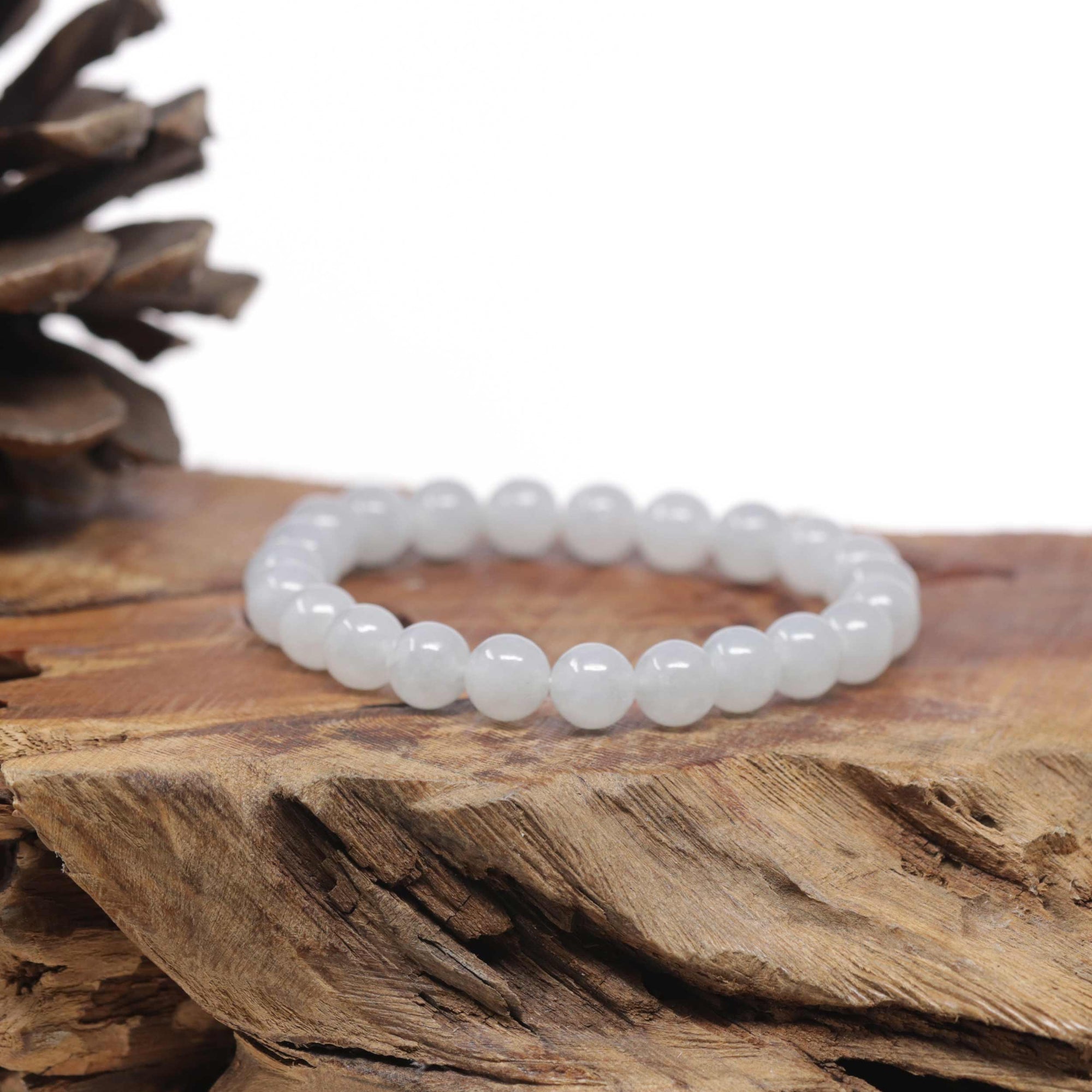 Baikalla Natural Icy Jadeite Jade Round Bead Bracelet (7.5mm)