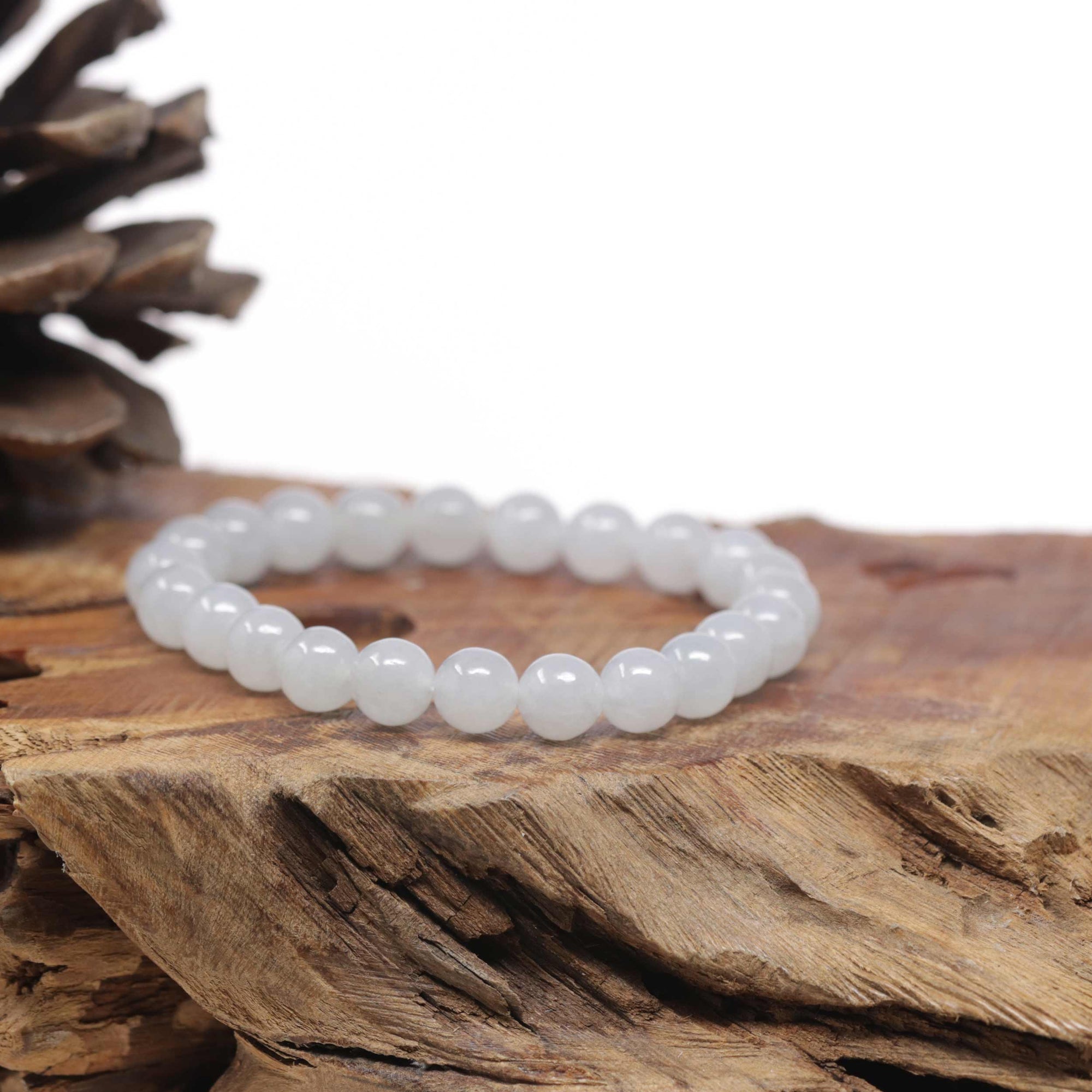 Baikalla Natural Icy Jadeite Jade Round Bead Bracelet (7.5mm)
