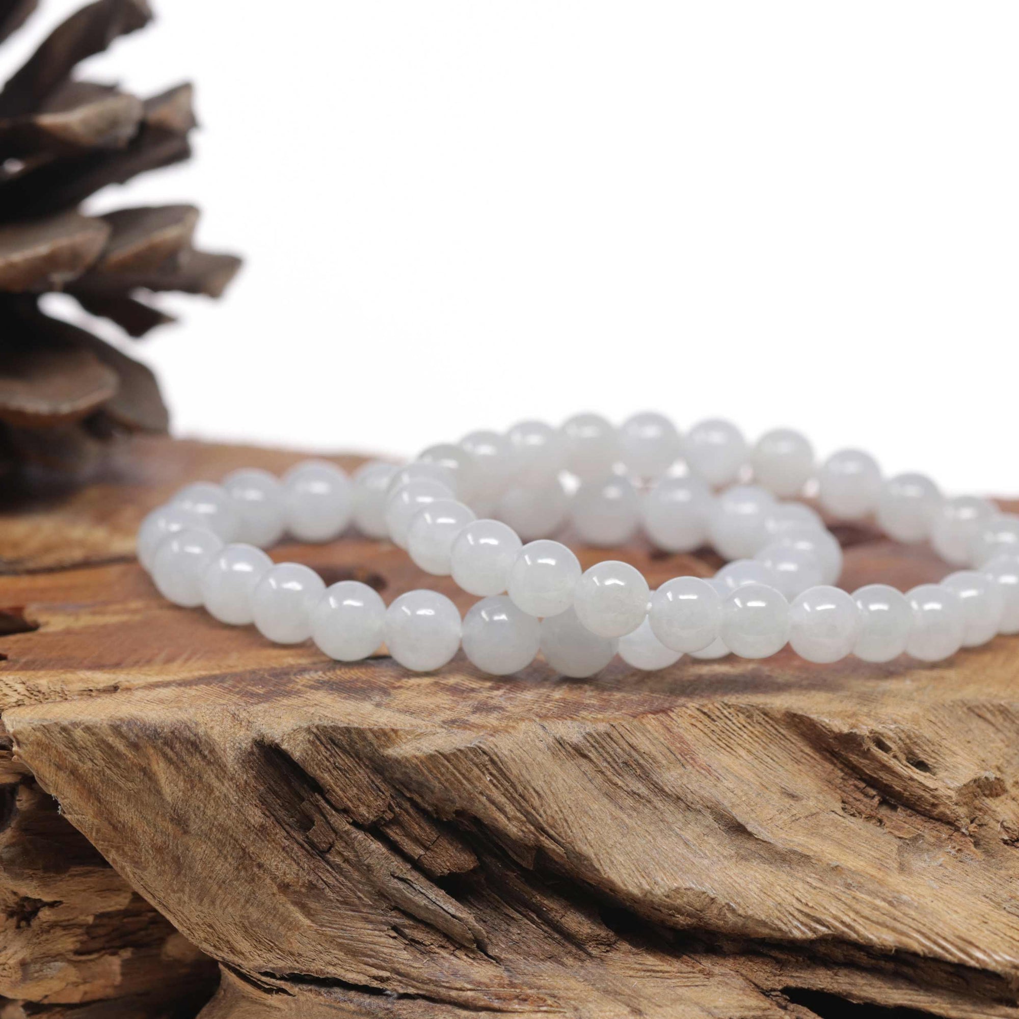 Baikalla Natural Icy Jadeite Jade Round Bead Bracelet (7.5mm)