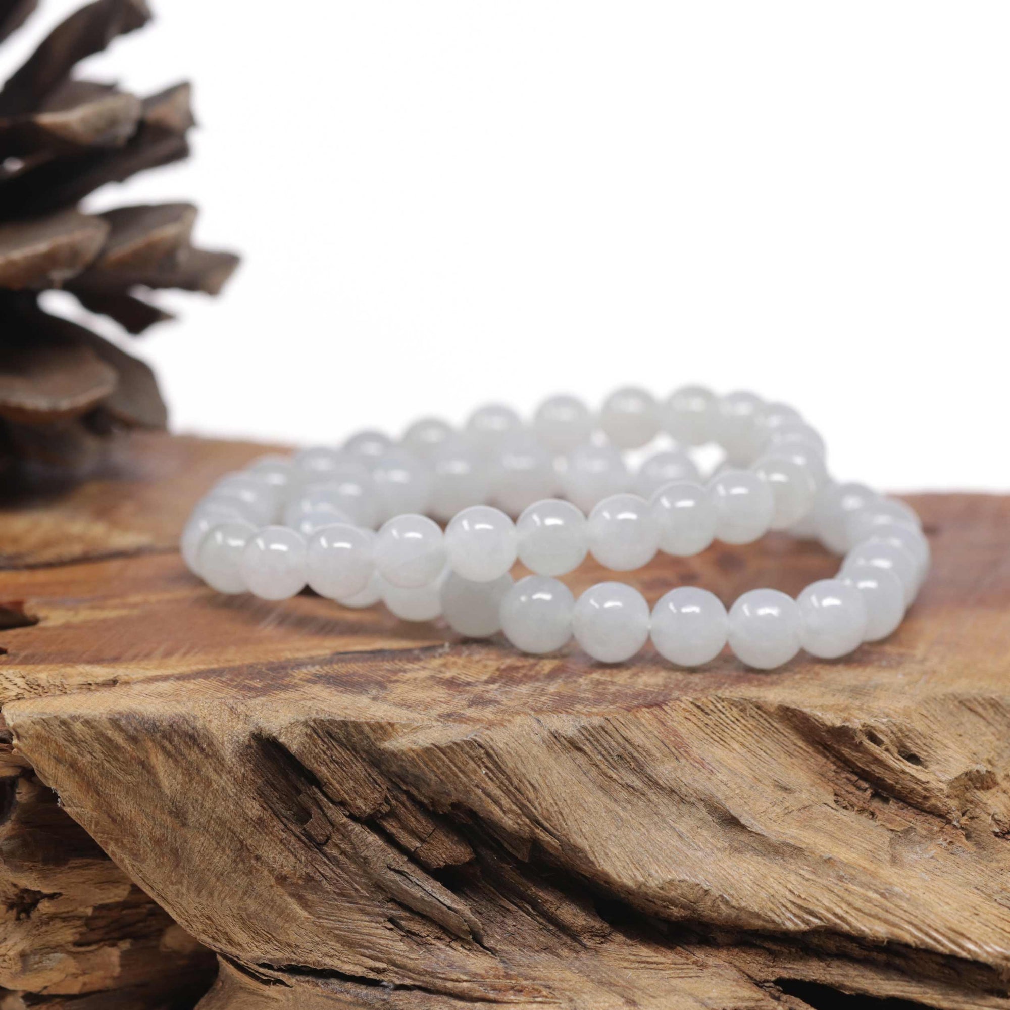Baikalla Natural Icy Jadeite Jade Round Bead Bracelet (7.5mm)