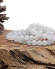 Baikalla Natural Icy Jadeite Jade Round Bead Bracelet (7.5mm)
