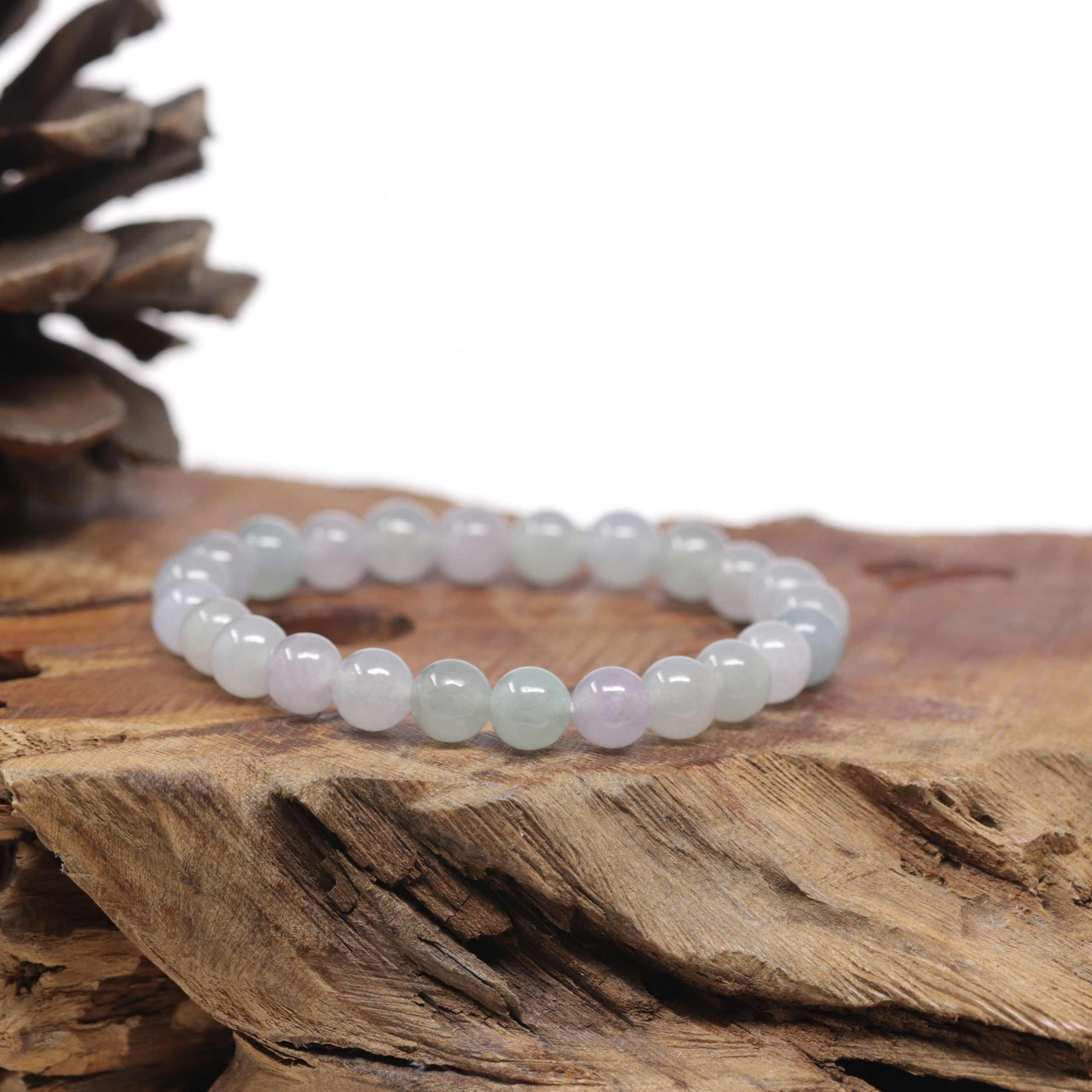 Baikalla Natural Icy Light Lavender &amp; Green Jadeite Jade Round Bead Bracelet (7.5mm)
