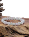 Baikalla Natural Icy Light Lavender & Green Jadeite Jade Round Bead Bracelet (7.5mm)