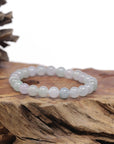 Baikalla Natural Icy Light Lavender & Green Jadeite Jade Round Bead Bracelet (7.5mm)