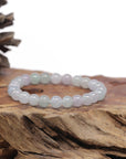 Baikalla Natural Icy Light Lavender & Green Jadeite Jade Round Bead Bracelet (7.5mm)