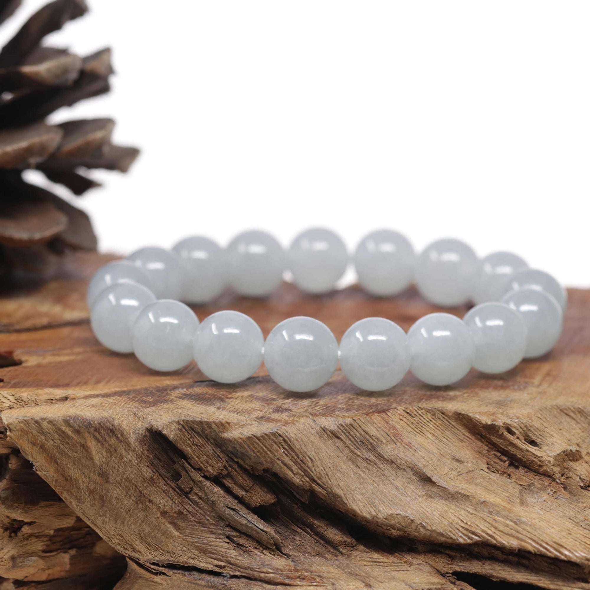 Baikalla Natural Icy Jadeite Jade Round Bead Bracelet (12.5mm)
