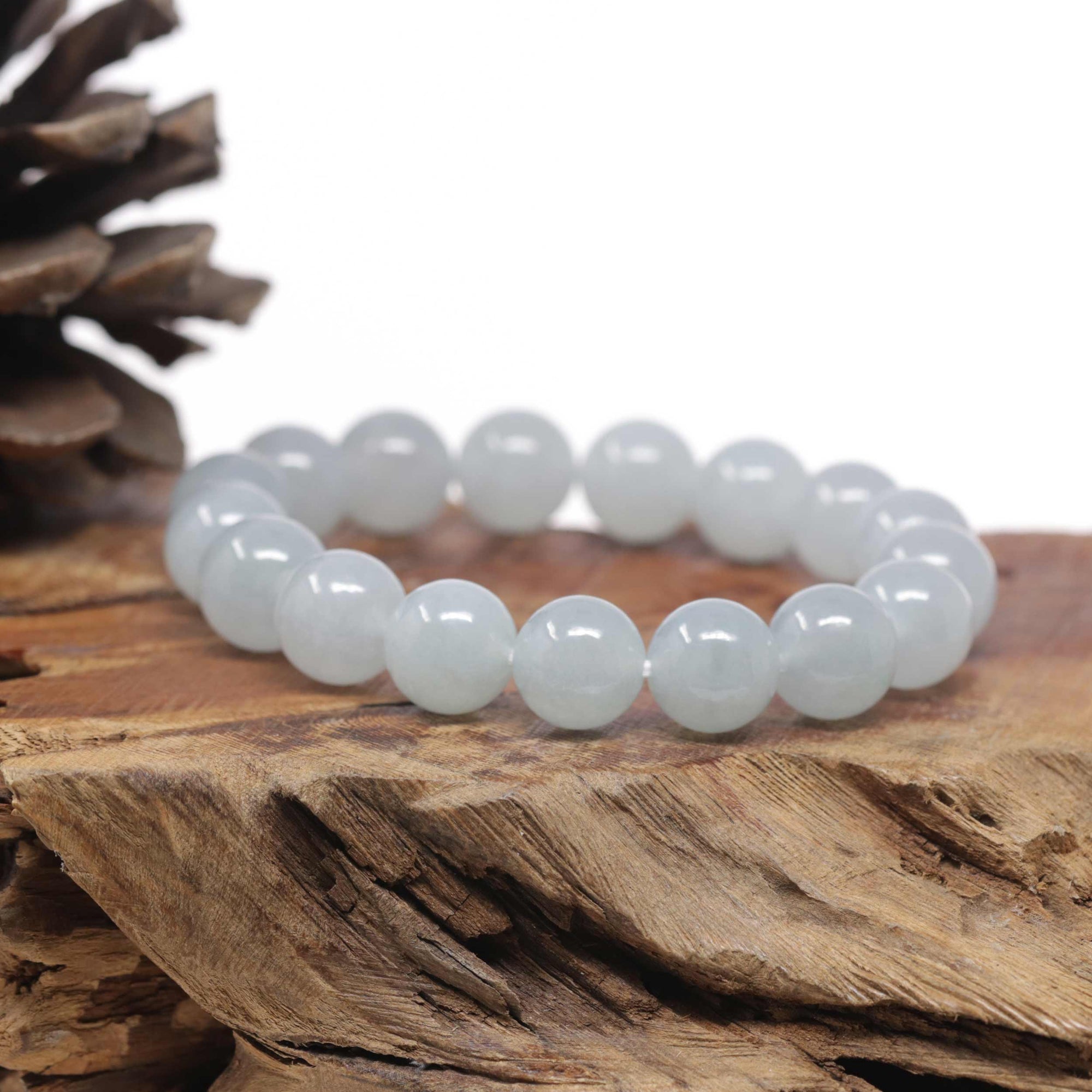 Baikalla Natural Icy Jadeite Jade Round Bead Bracelet (12.5mm)