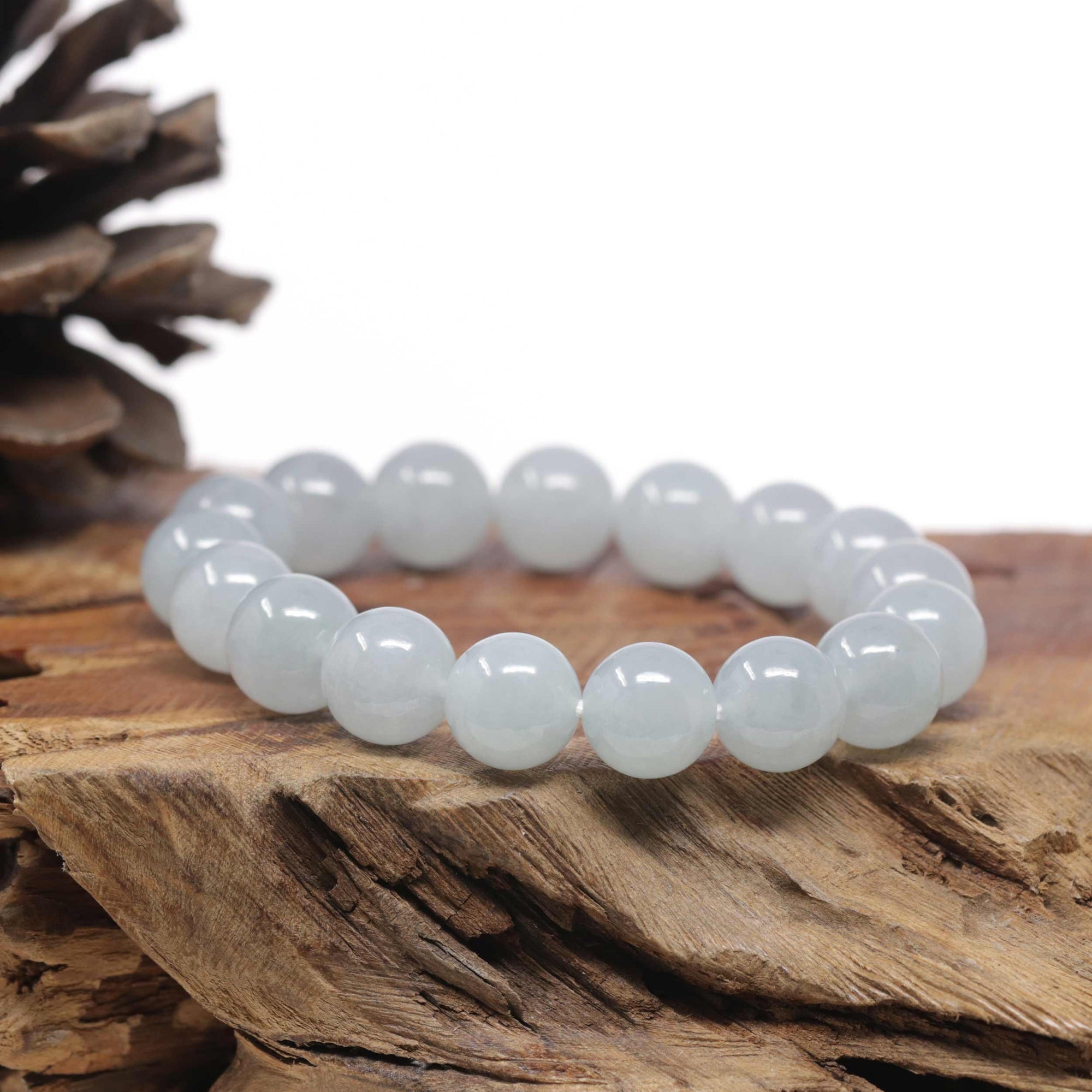 Baikalla Natural Icy Jadeite Jade Round Bead Bracelet (12.5mm)