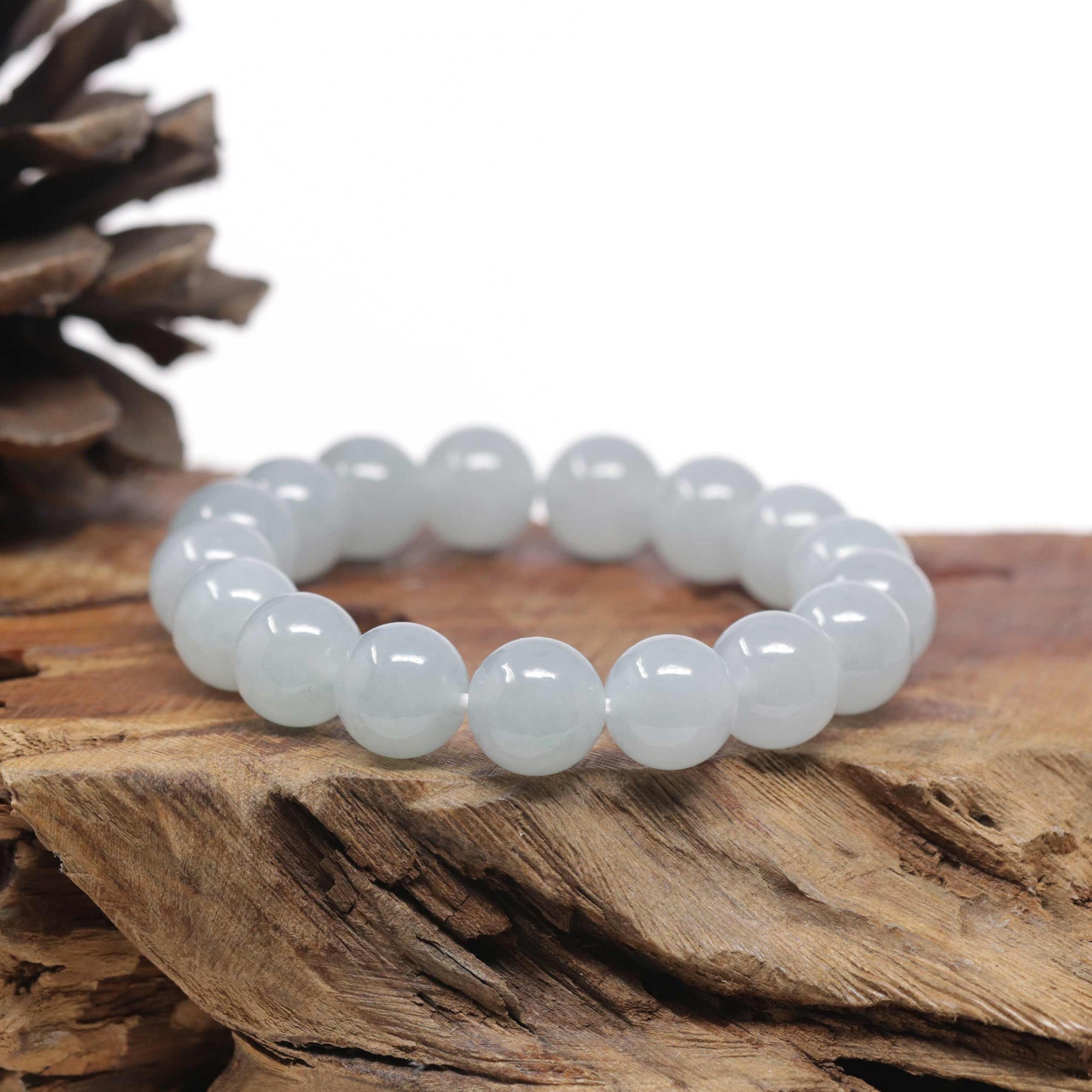 Baikalla Natural Icy Jadeite Jade Round Bead Bracelet (12.5mm)