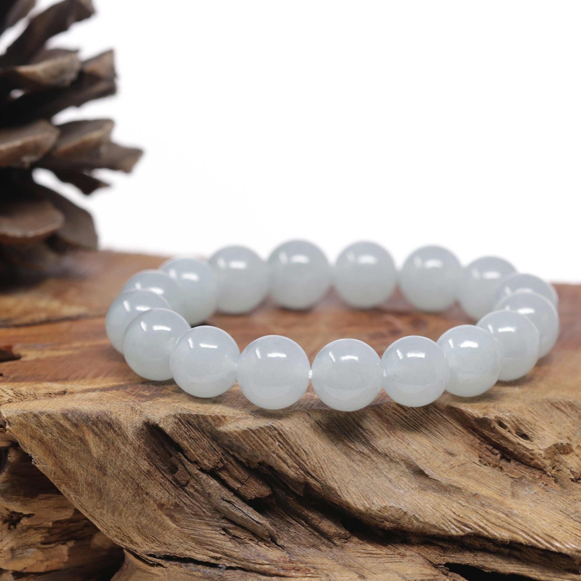 Baikalla Natural Icy Jadeite Jade Round Bead Bracelet (12.5mm)