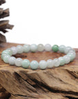 Baikalla Natural Green & Icy Jadeite Jade Round Bead Bracelet (9mm)