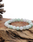 Baikalla Natural Green & Icy Jadeite Jade Round Bead Bracelet (9mm)