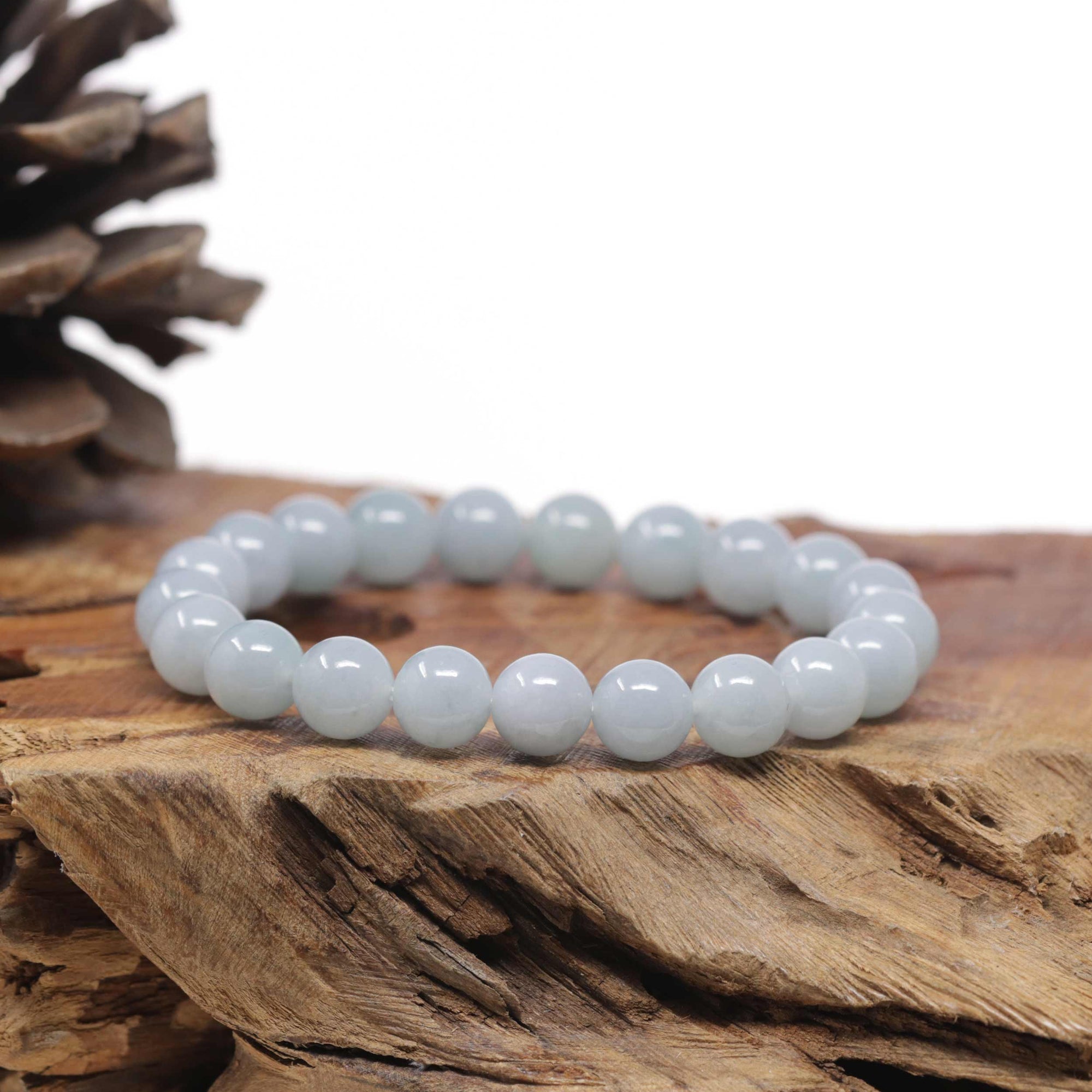 Baikalla Natural Light Lavender-Green Jadeite Jade Round Bead Bracelet (9.2mm)