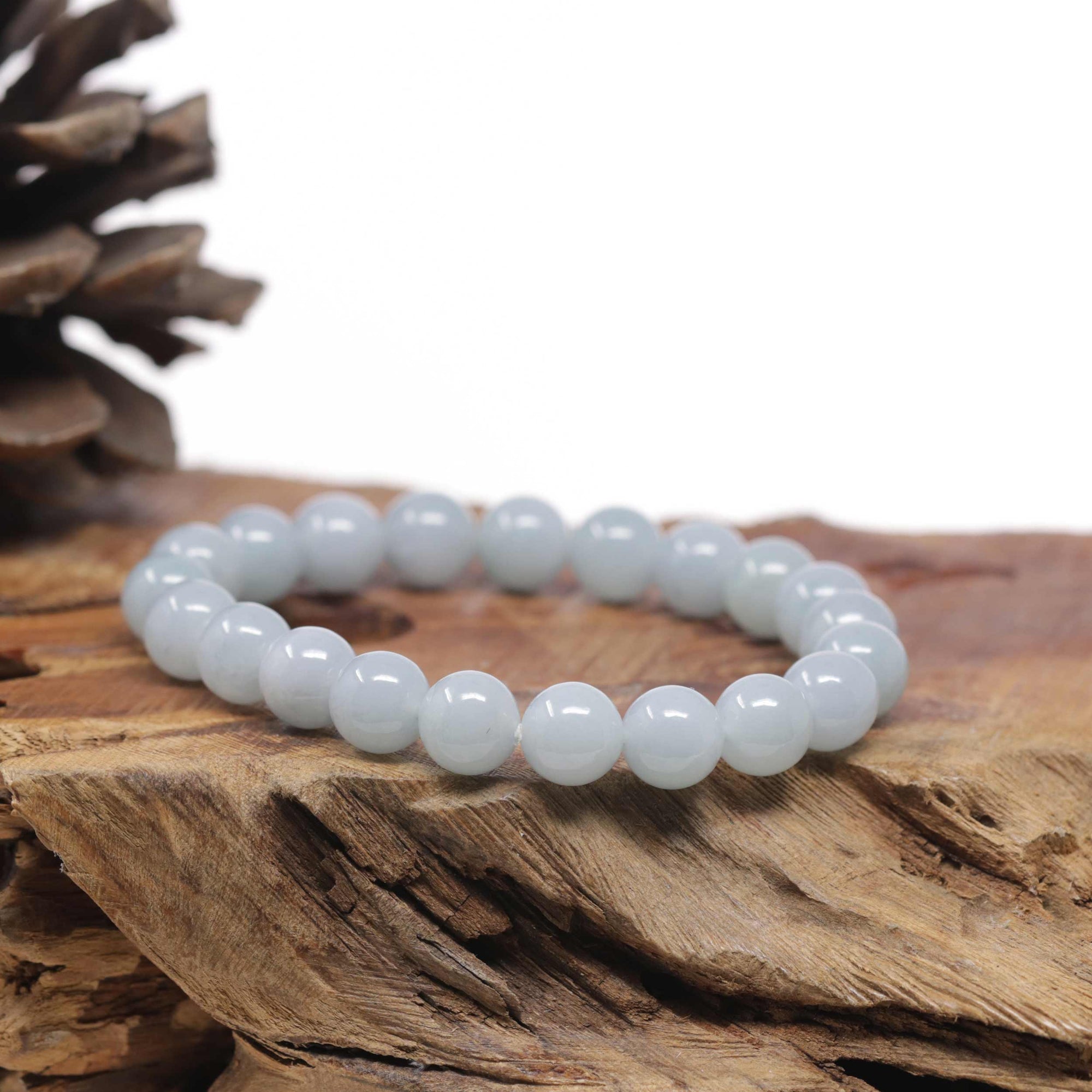 Baikalla Natural Light Lavender-Green Jadeite Jade Round Bead Bracelet (9.2mm)