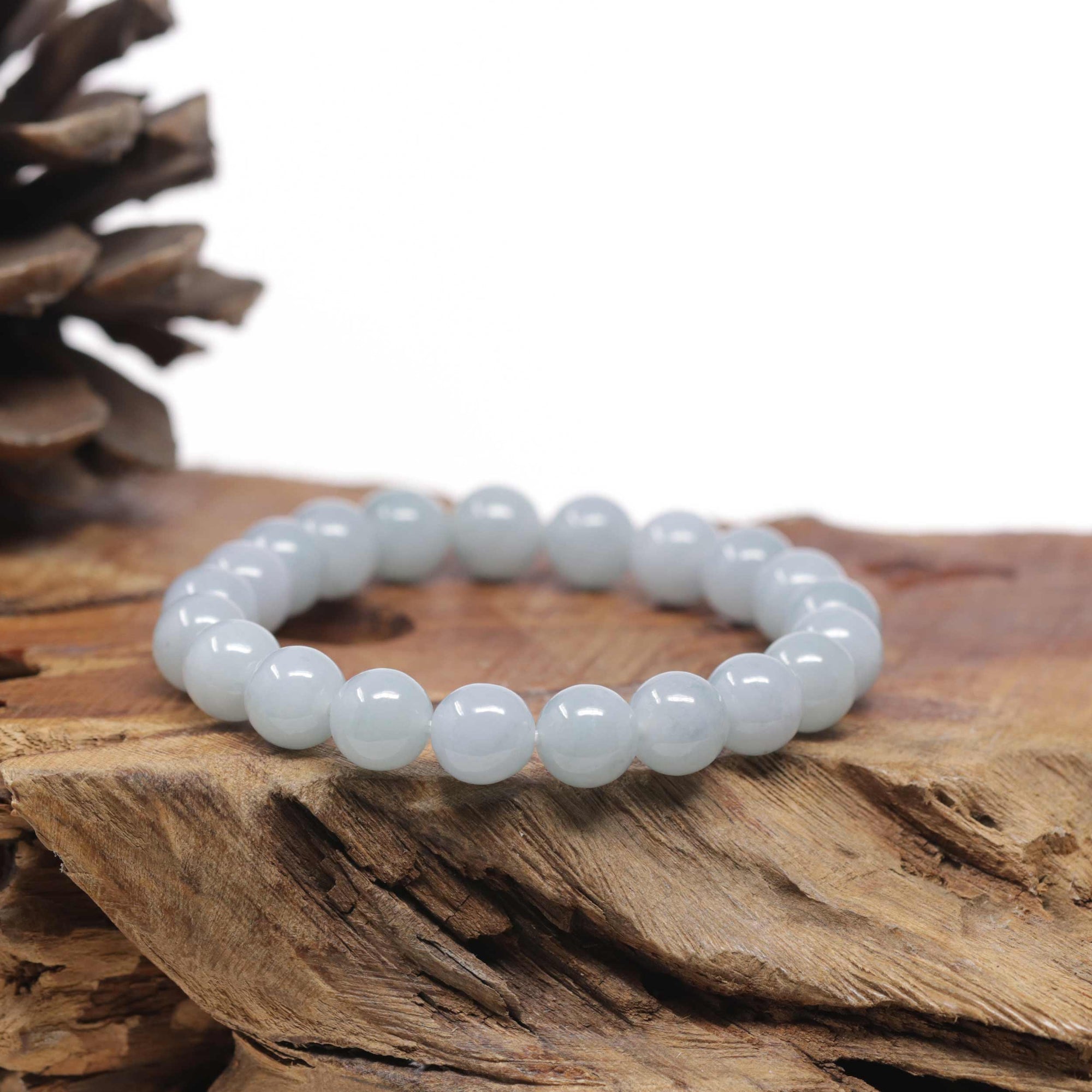 Baikalla Natural Light Lavender-Green Jadeite Jade Round Bead Bracelet (9.2mm)