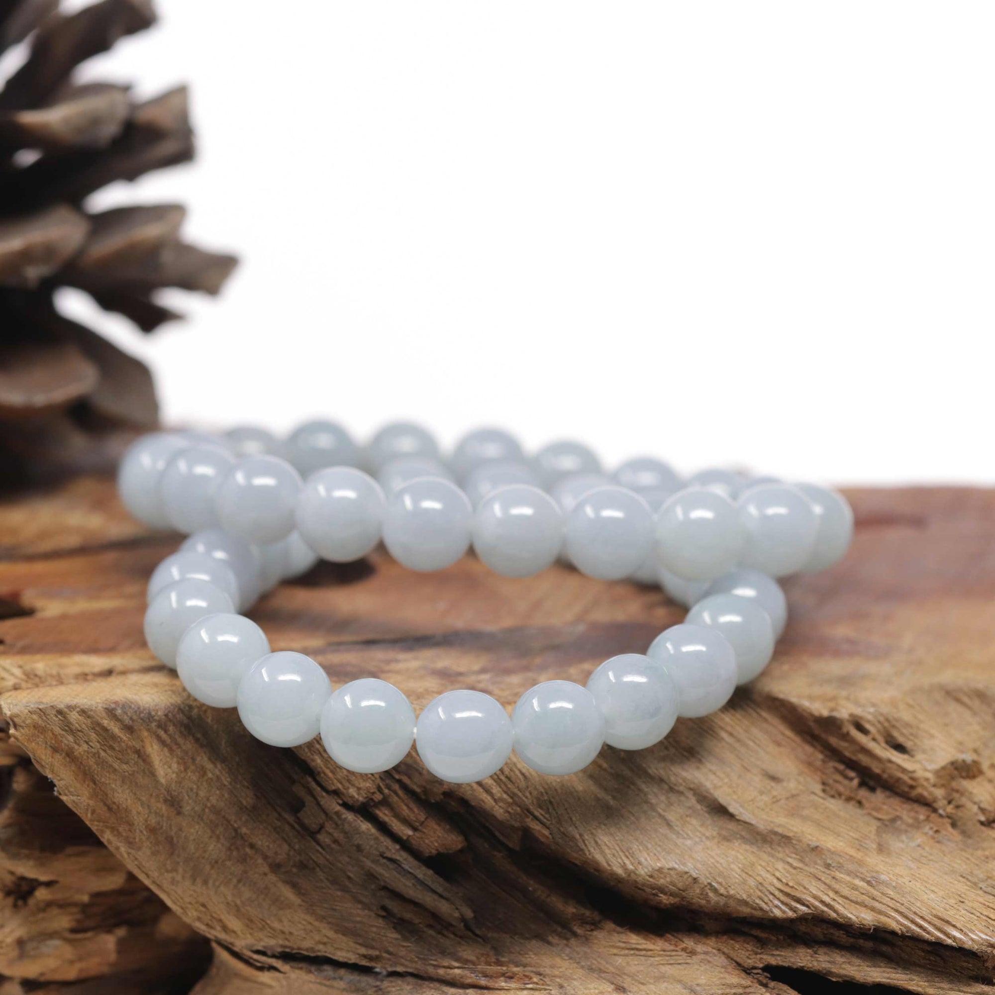 Baikalla Natural Light Lavender-Green Jadeite Jade Round Bead Bracelet (9.2mm)