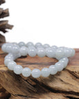 Baikalla Natural Light Lavender-Green Jadeite Jade Round Bead Bracelet (9.2mm)