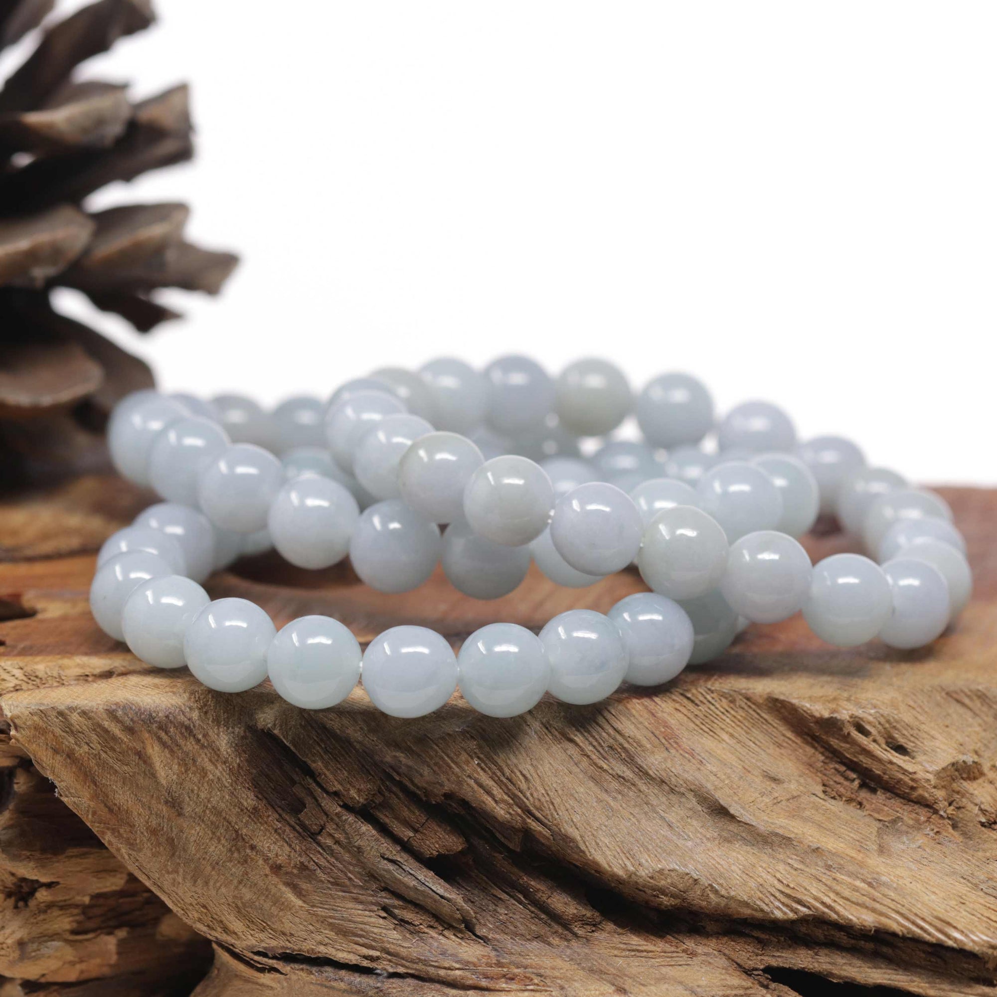 Baikalla Natural Light Lavender-Green Jadeite Jade Round Bead Bracelet (9.2mm)