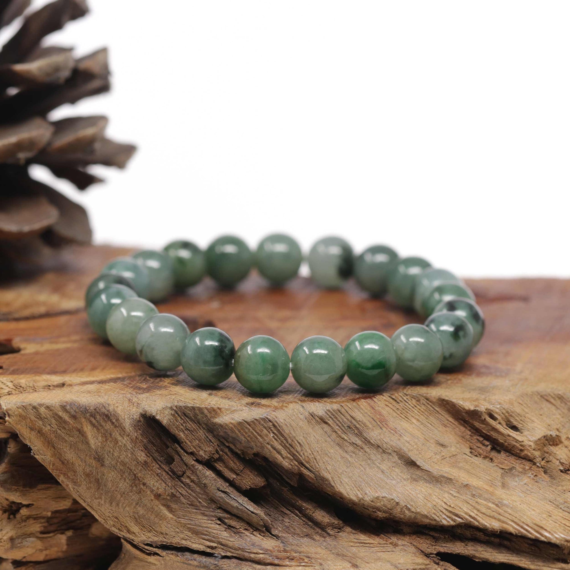 Baikalla Natural Forest-Green Jadeite Jade Round Bead Bracelet (10mm)