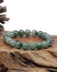 Baikalla Natural Forest-Green Jadeite Jade Round Bead Bracelet (10mm)