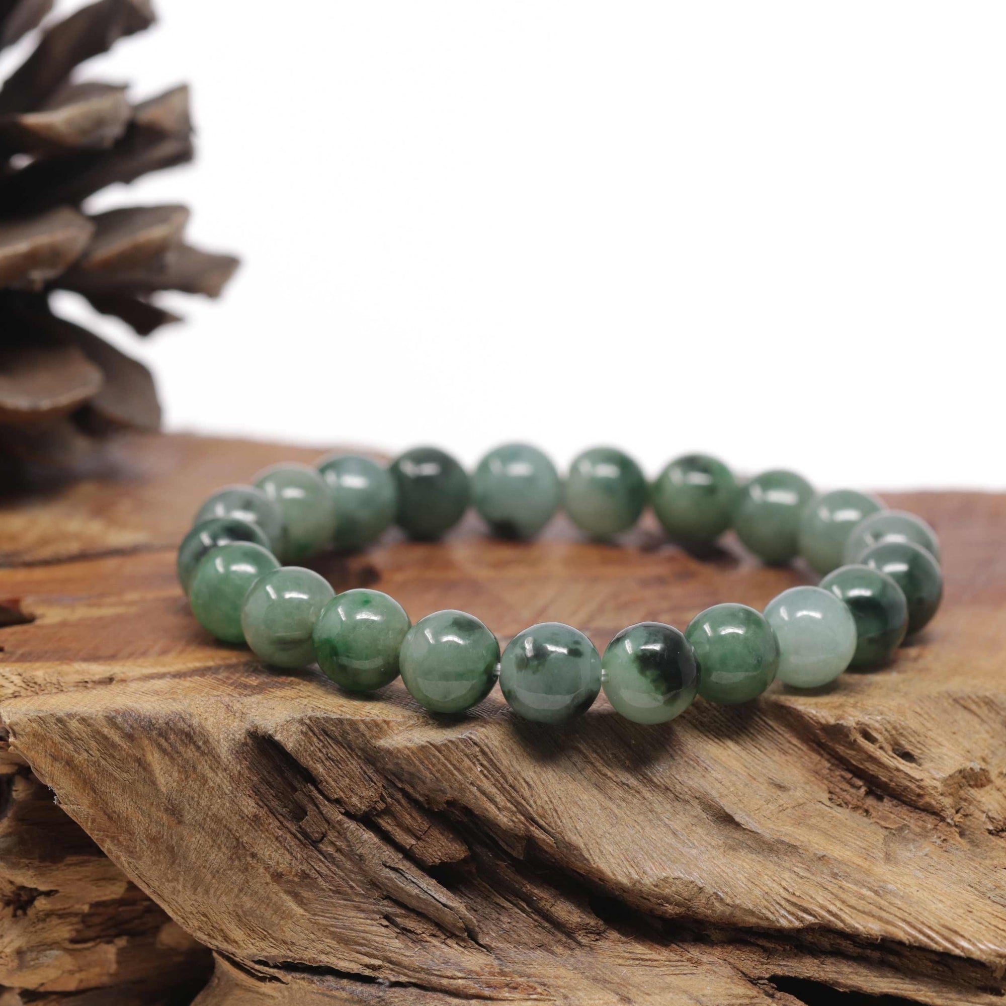 Baikalla Natural Forest-Green Jadeite Jade Round Bead Bracelet (10mm)